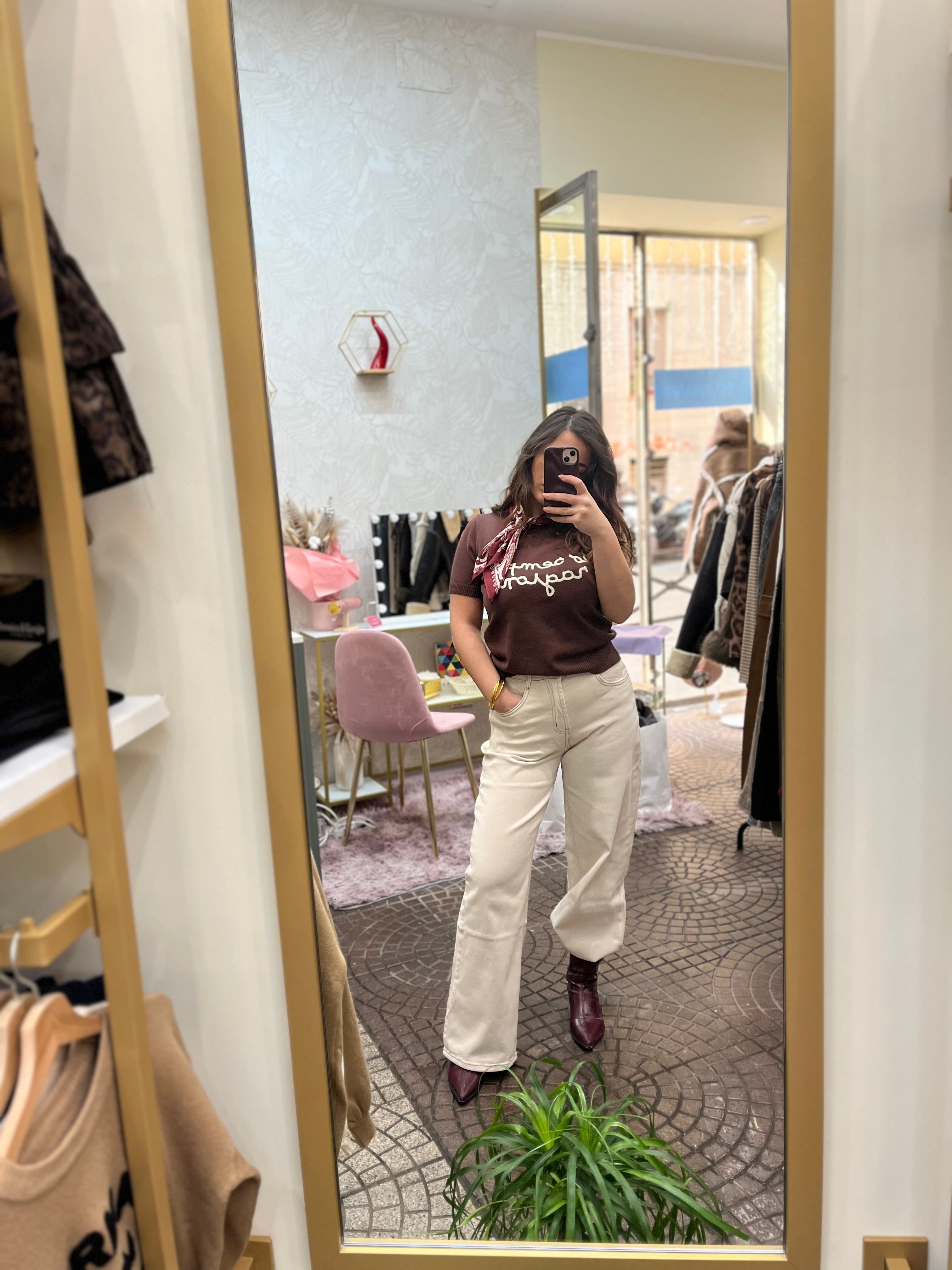 Jeans Beige con Martingala Regolabile